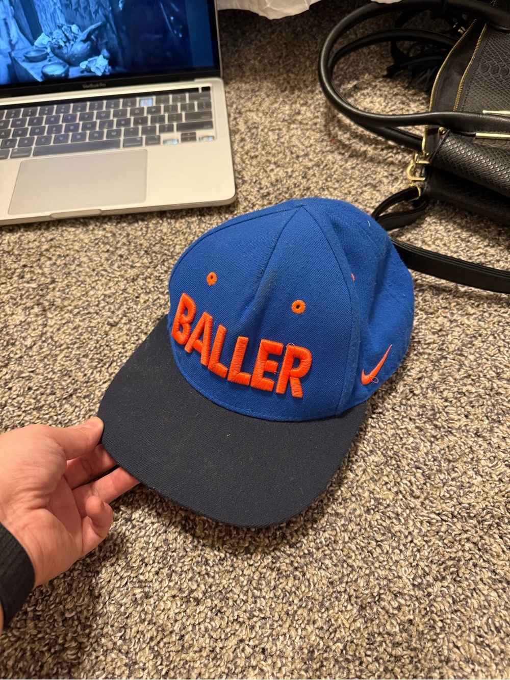 Nike Kids Blue Cap with Orange 'BALLER' Embroidery